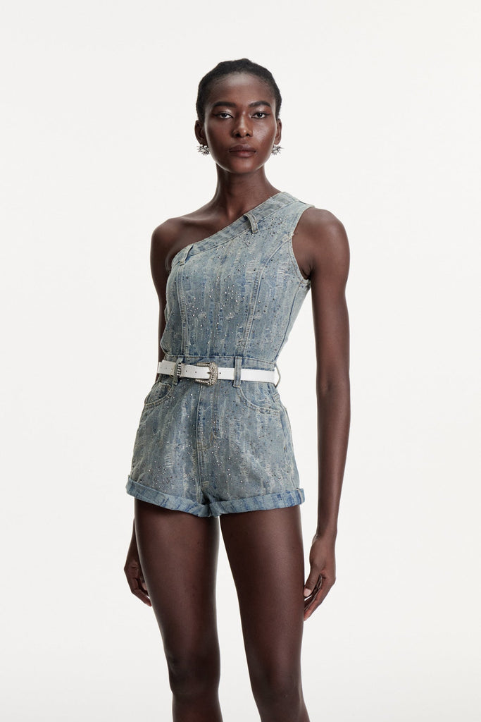 Shop  beautiful dress - Perfect for special occasions | Damhnait One Shoulder Denim Jumpsuit