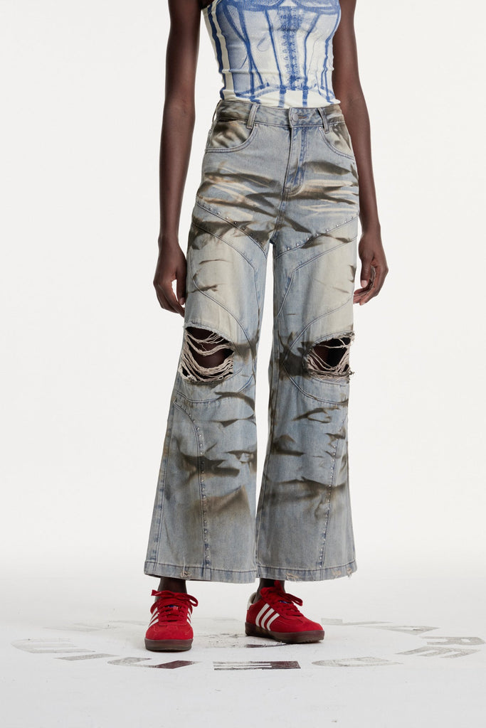 Damiaan Ripped Print Jeans - Stylish beautiful dress for special occasions | Buy Online