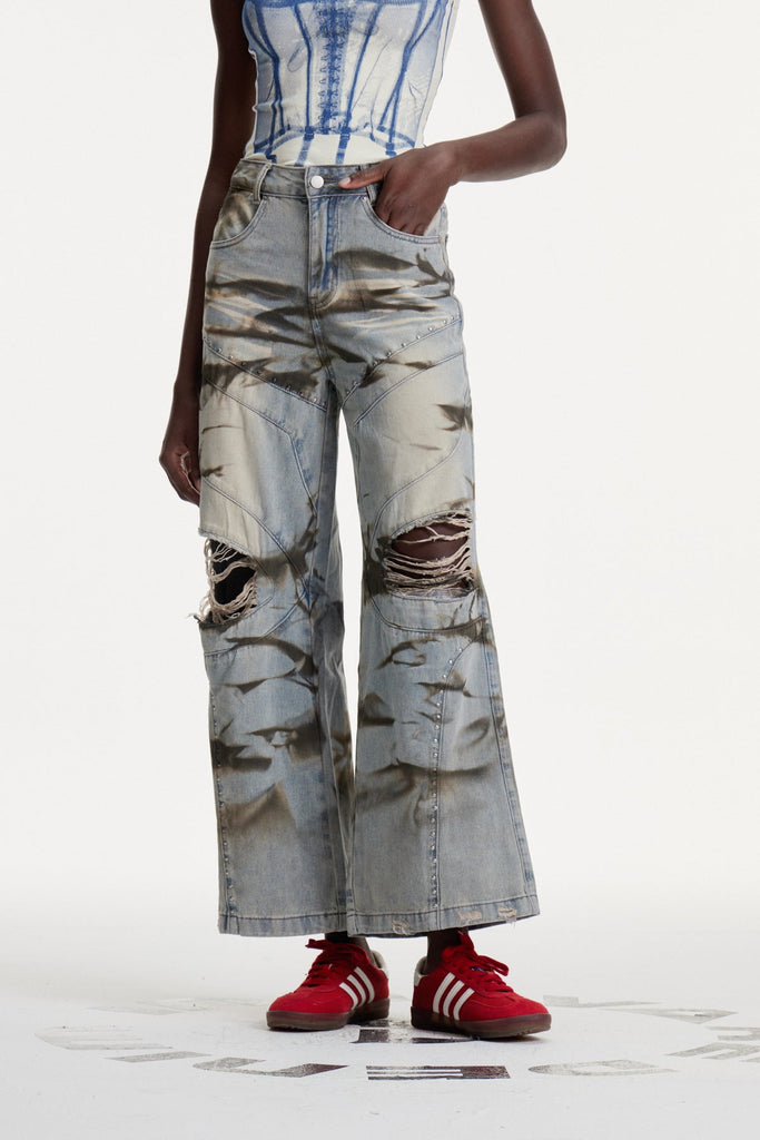 Stylish beautiful dress | Damiaan Ripped Print Jeans - Ideal for special occasions