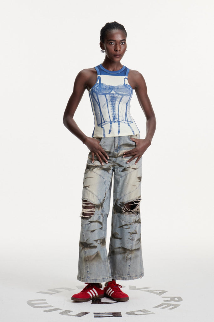 Shop  beautiful dress - Perfect for special occasions | Damiaan Ripped Print Jeans