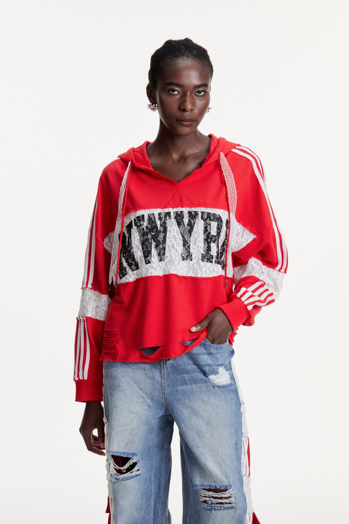 Stylish beautiful dress | Damianos Lace Print Hooded Top - Ideal for special occasions