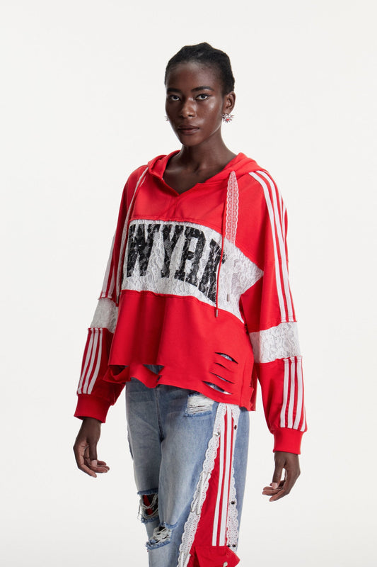 Damianos Lace Print Hooded Top