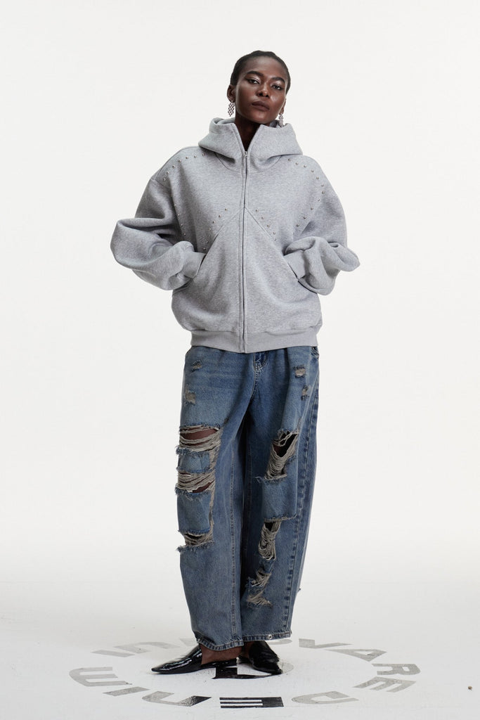 Shop  beautiful dress - Perfect for special occasions | Damianus Embellished Hooded Jacket In Grey