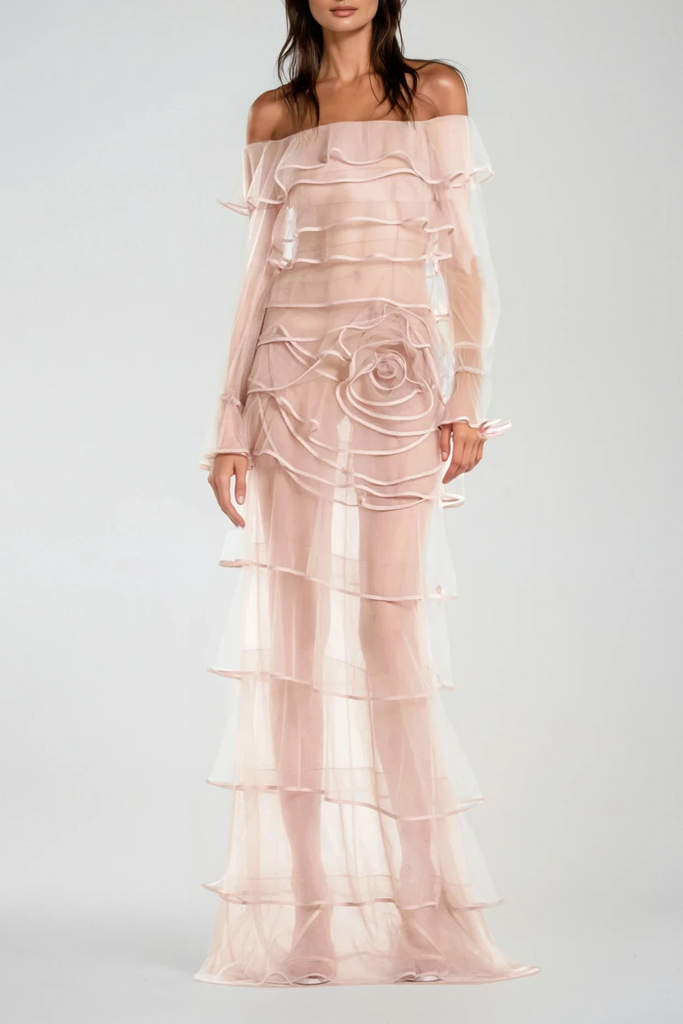 Shop  beautiful dress - Perfect for special occasions | Damion Off Shoulder Flower Ruch Maxi Dress