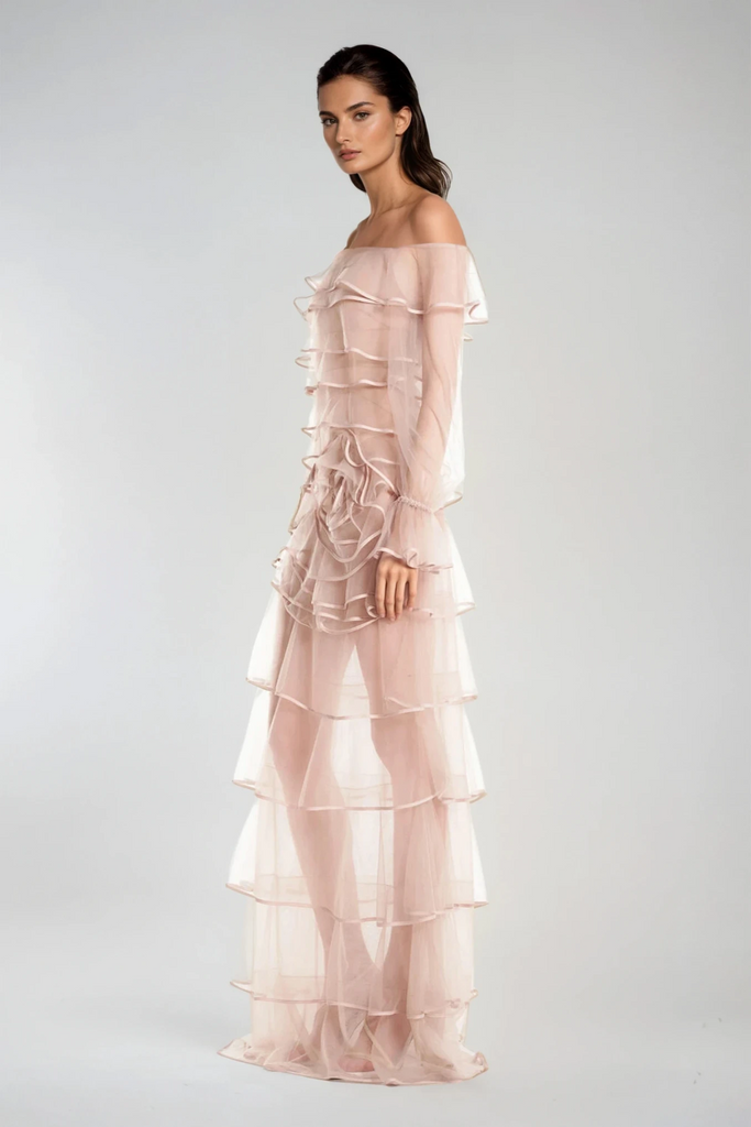 Damion Off Shoulder Flower Ruch Maxi Dress - Stylish beautiful dress for special occasions | Buy Online