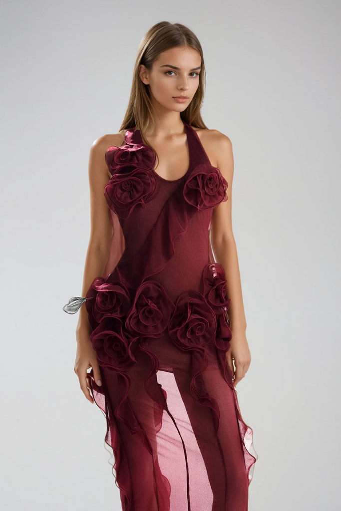 Damir Flower Backless Mesh Maxi Dress - Stylish beautiful dress for special occasions | Buy Online