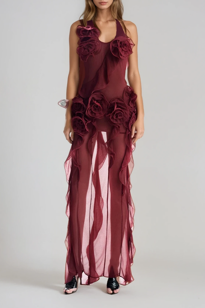 Stylish beautiful dress | Damir Flower Backless Mesh Maxi Dress - Ideal for special occasions