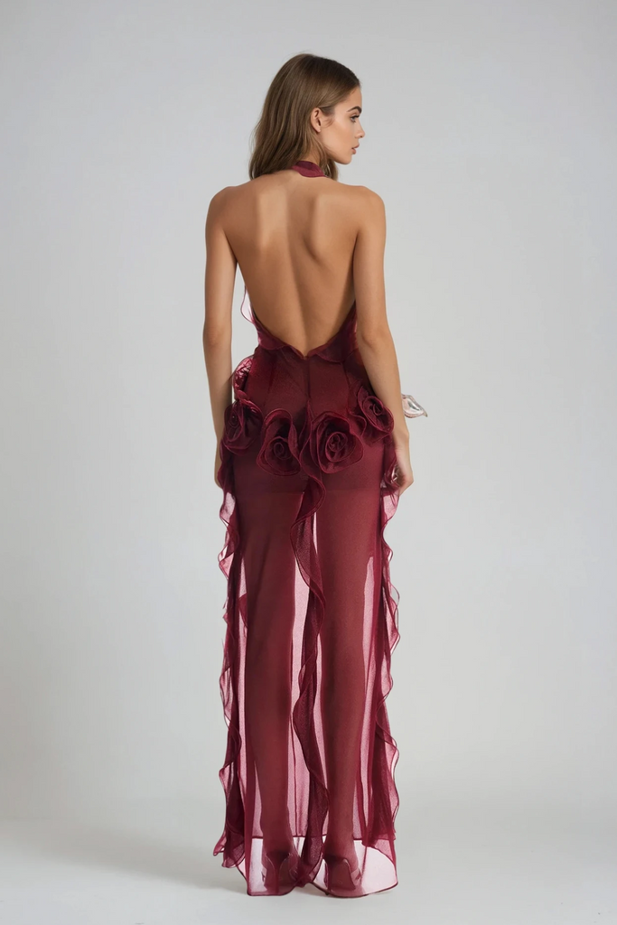 Stylish beautiful dress | Damir Flower Backless Mesh Maxi Dress - Ideal for special occasions