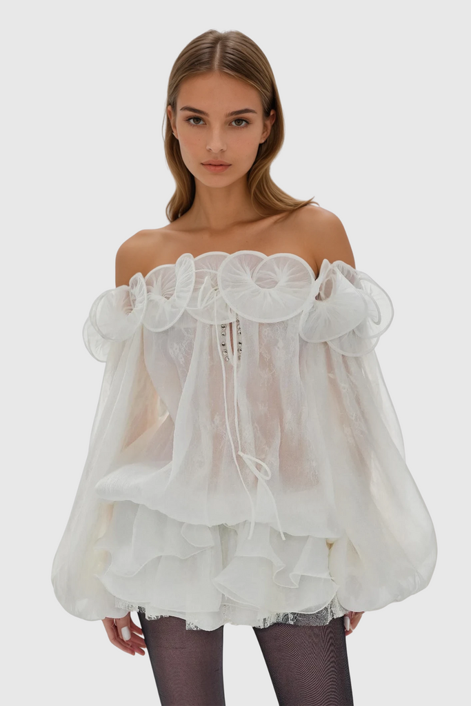 Shop  beautiful dress - Perfect for special occasions | Damjan Balloon Sleeve Mesh Mini Dress