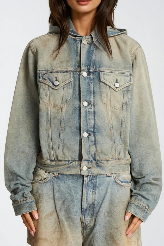 Damyan Hooded Denim Jacket - Stylish beautiful dress for special occasions | Buy Online