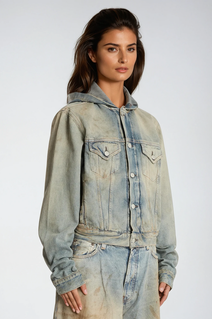 Shop  beautiful dress - Perfect for special occasions | Damyan Hooded Denim Jacket