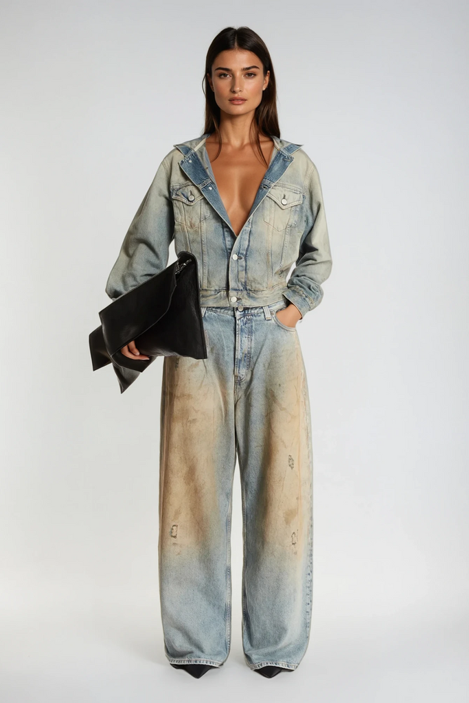 Shop  beautiful dress - Perfect for special occasions | Damyan Hooded Denim Jacket