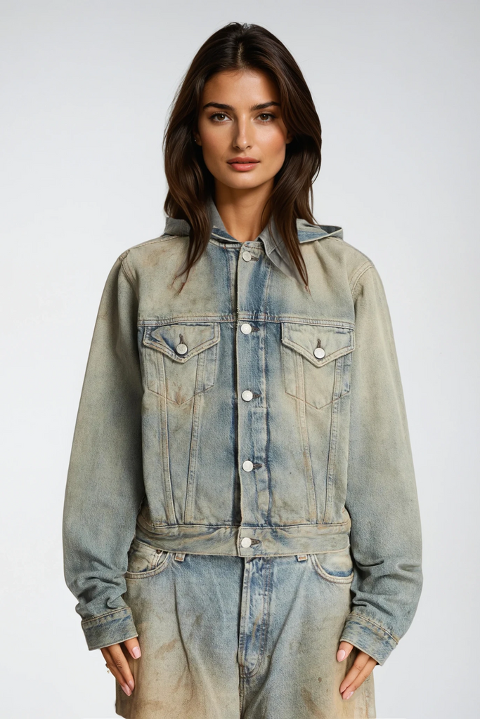 Stylish beautiful dress | Damyan Hooded Denim Jacket - Ideal for special occasions