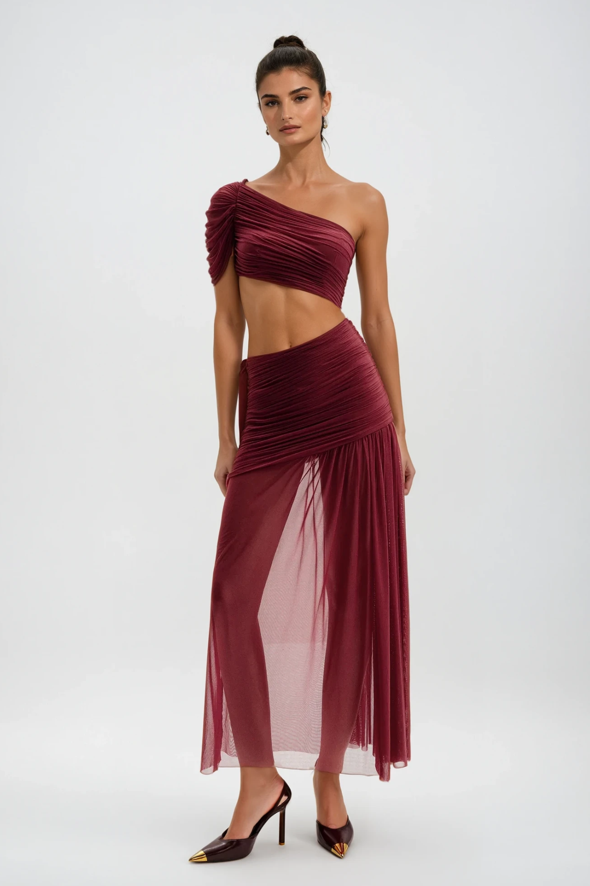 Danail Cutout Asymmetric Midi Dress In Red