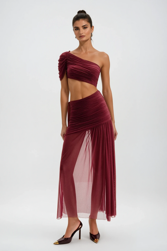 Danail Cutout Asymmetric Midi Dress In Red