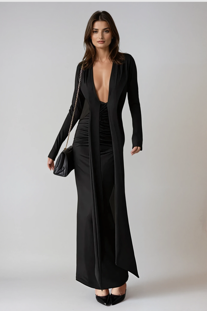 Shop  black dress - Perfect for special occasions | Dand Plunge Fringe Maxi Dress In Black