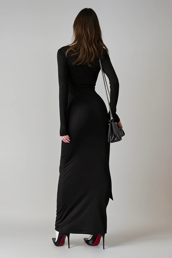 Stylish black dress | Dand Plunge Fringe Maxi Dress In Black - Ideal for special occasions
