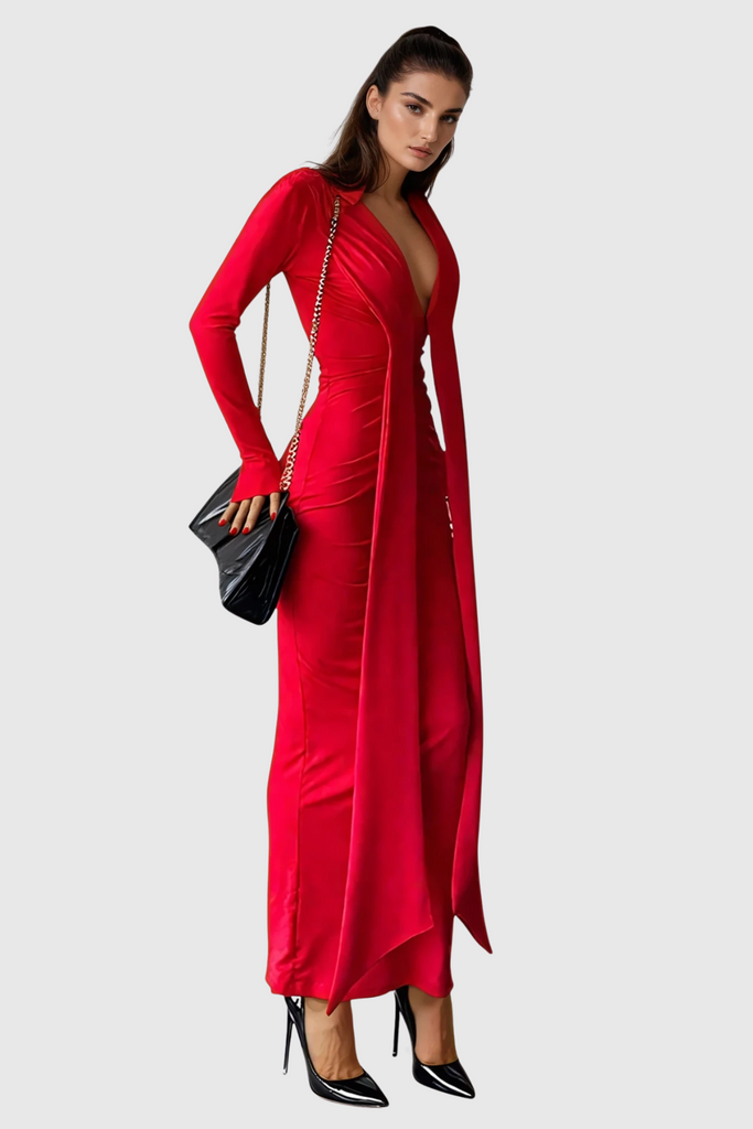Shop  red dress - Perfect for special occasions | Dand Plunge Fringe Maxi Dress In Red