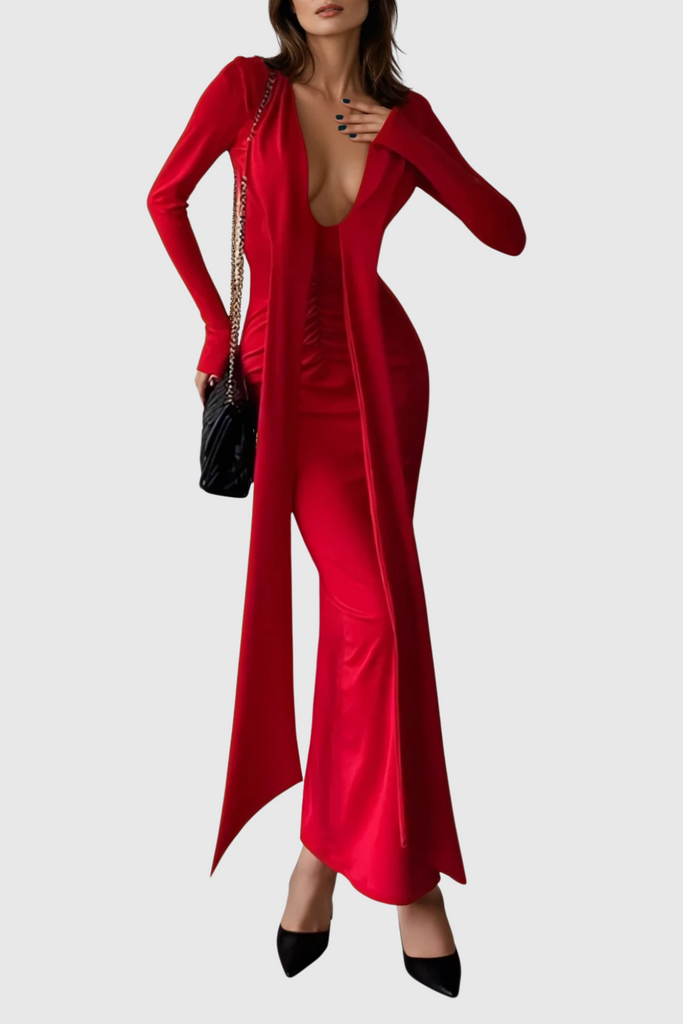 Stylish red dress | Dand Plunge Fringe Maxi Dress In Red - Ideal for special occasions