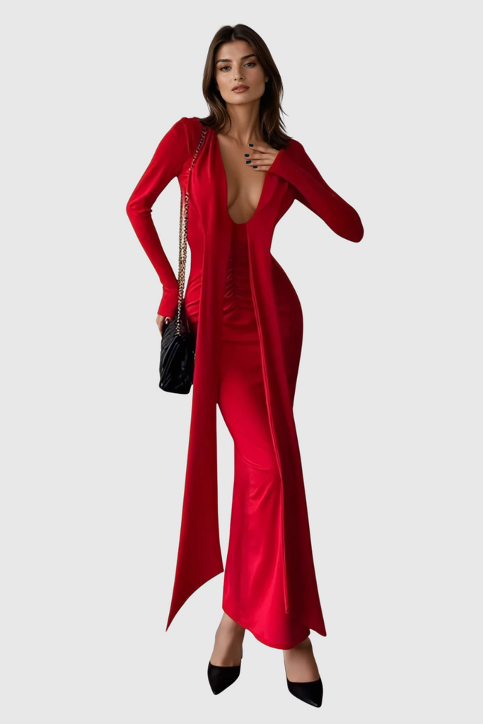 Shop  red dress - Perfect for special occasions | Dand Plunge Fringe Maxi Dress In Red