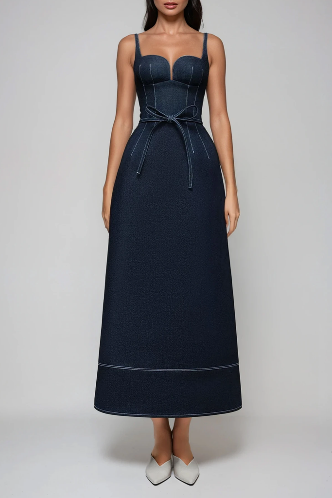 Stylish beautiful dress | Dani Spaghetti Bow Denim Maxi Dress - Ideal for special occasions
