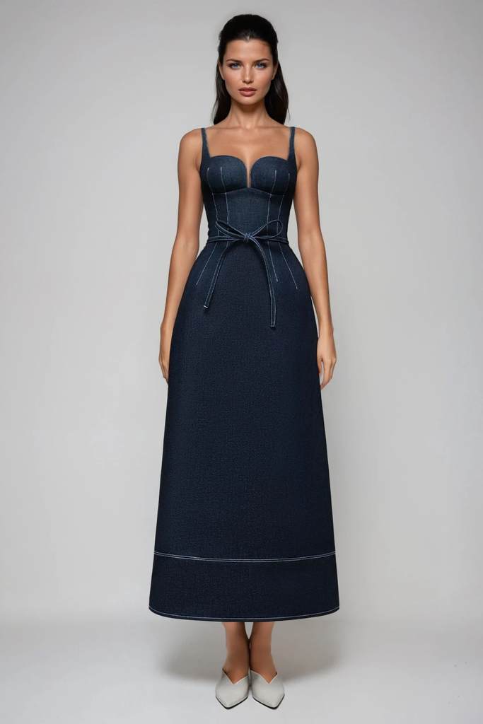 Stylish beautiful dress | Dani Spaghetti Bow Denim Maxi Dress - Ideal for special occasions