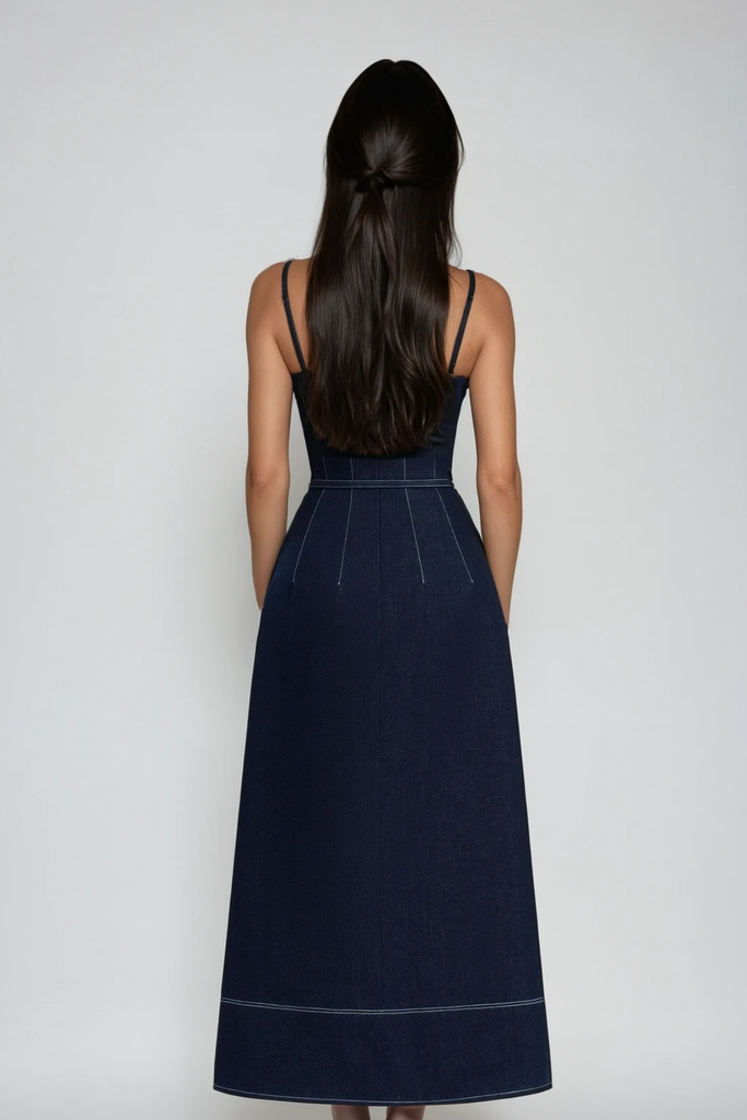 Stylish beautiful dress | Dani Spaghetti Bow Denim Maxi Dress - Ideal for special occasions