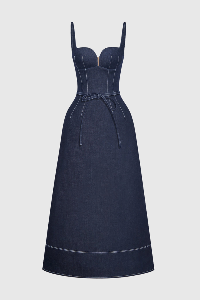 Shop  beautiful dress - Perfect for special occasions | Dani Spaghetti Bow Denim Maxi Dress