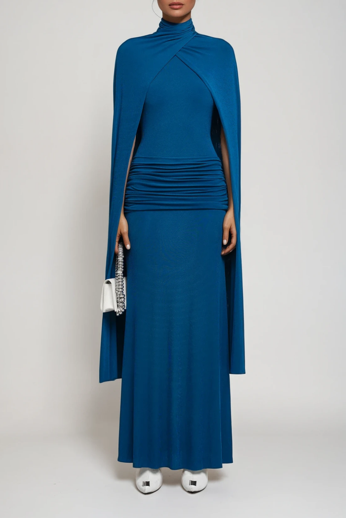 Shop  blue dress - Perfect for special occasions | Danielius Bodycon Ruch Shawl Maxi Dress In Blue
