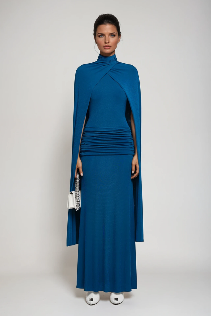 Stylish blue dress | Danielius Bodycon Ruch Shawl Maxi Dress In Blue - Ideal for special occasions