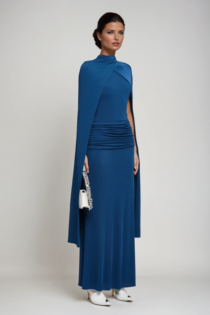 Stylish blue dress | Danielius Bodycon Ruch Shawl Maxi Dress In Blue - Ideal for special occasions