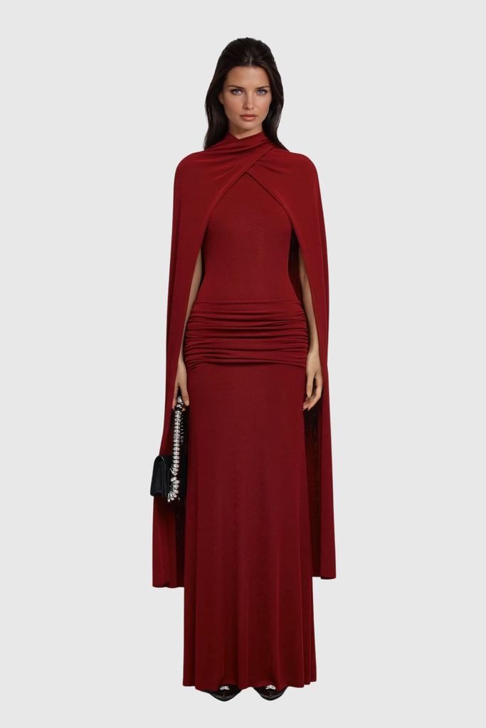 Stylish red dress | Danielius Bodycon Ruch Shawl Maxi Dress In Red - Ideal for special occasions