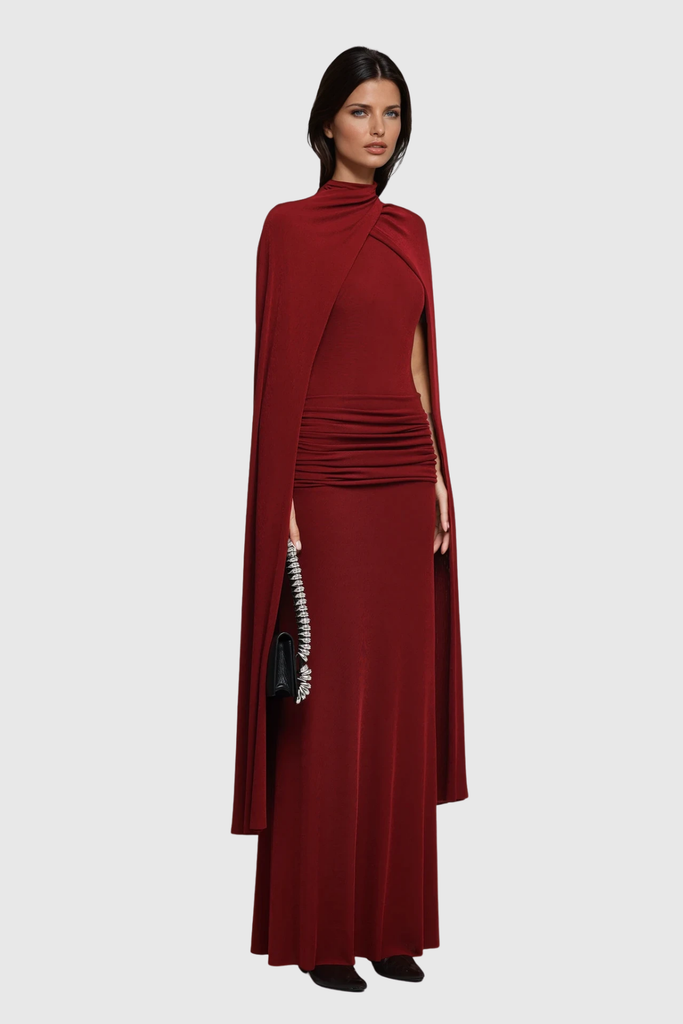 Shop  red dress - Perfect for special occasions | Danielius Bodycon Ruch Shawl Maxi Dress In Red