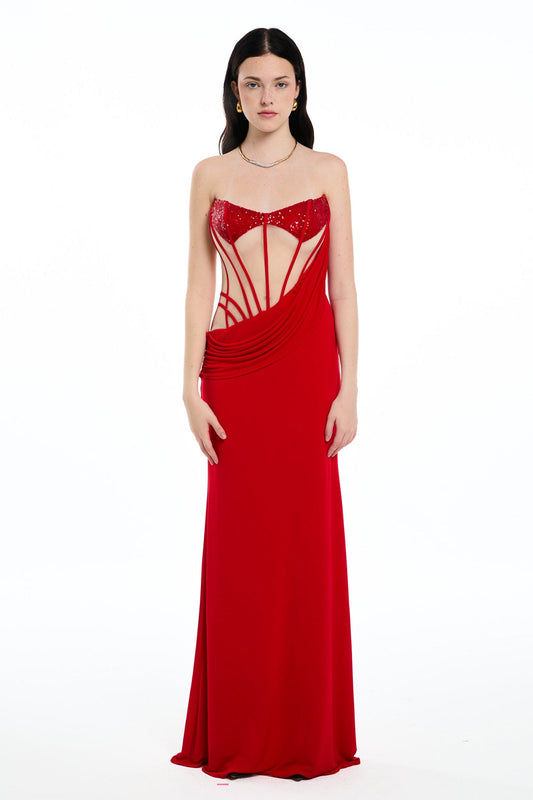 Danielle Strapless Corset Sequin Maxi Dress