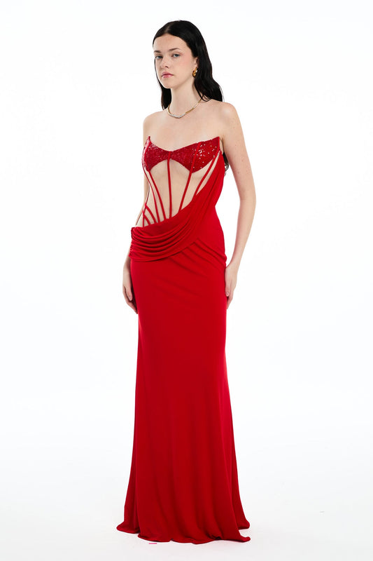 Danielle Strapless Corset Sequin Maxi Dress