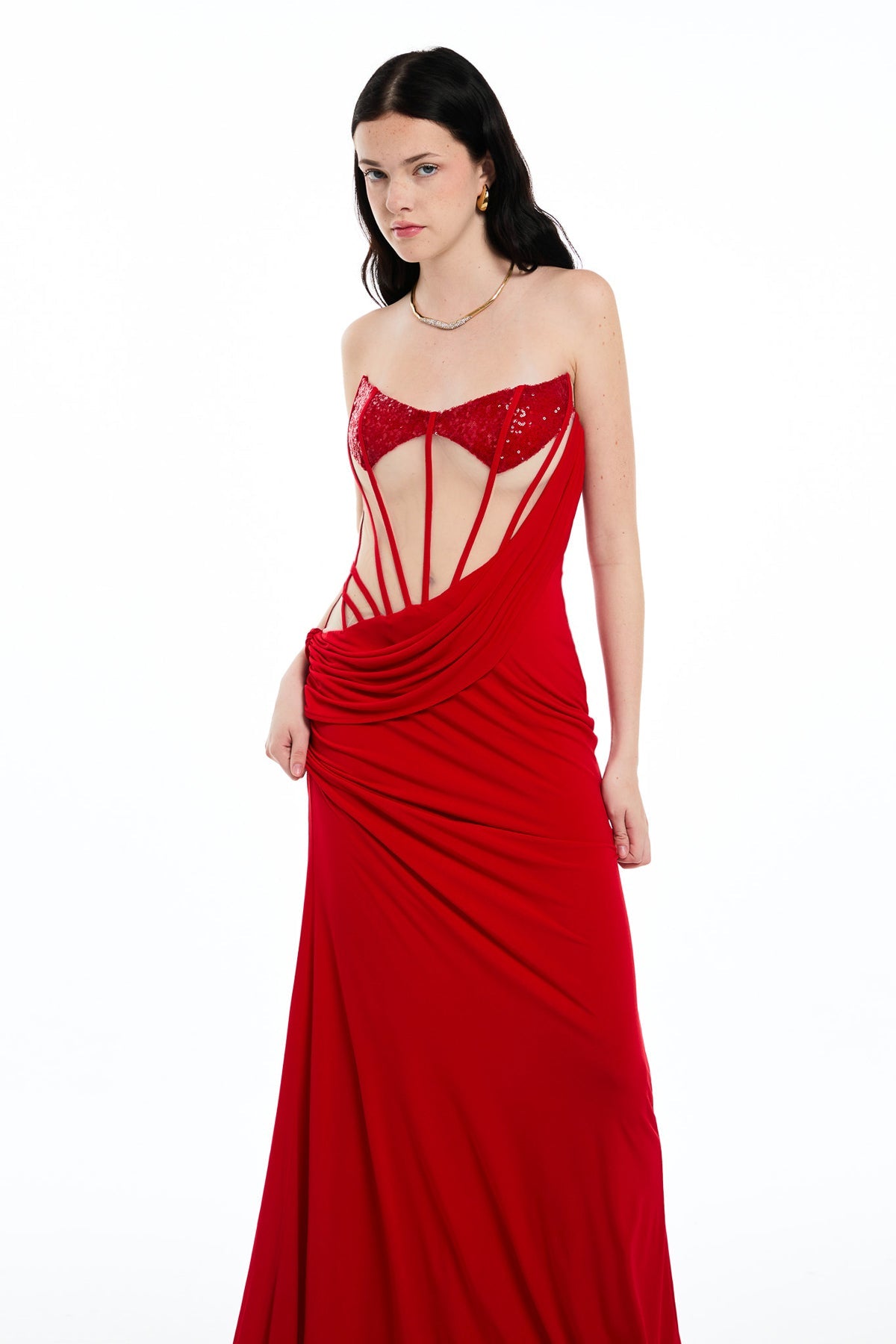 Danielle Strapless Corset Sequin Maxi Dress