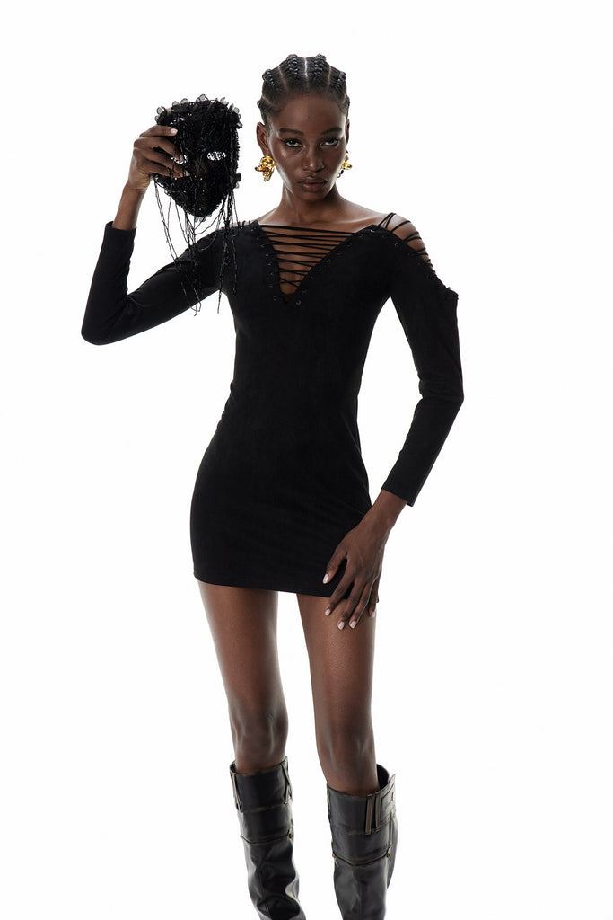 Danil Lace Up Suede Mini Dress - Stylish beautiful dress for special occasions | Buy Online