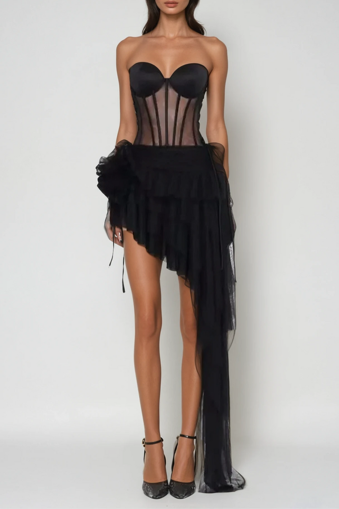 Shop  beautiful dress - Perfect for special occasions | Danish Corset Mesh Asymmetric Mini Dress