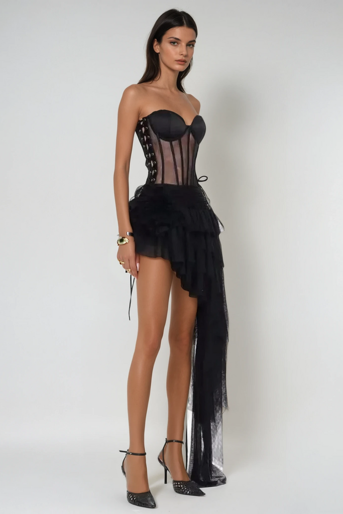Stylish beautiful dress | Danish Corset Mesh Asymmetric Mini Dress - Ideal for special occasions