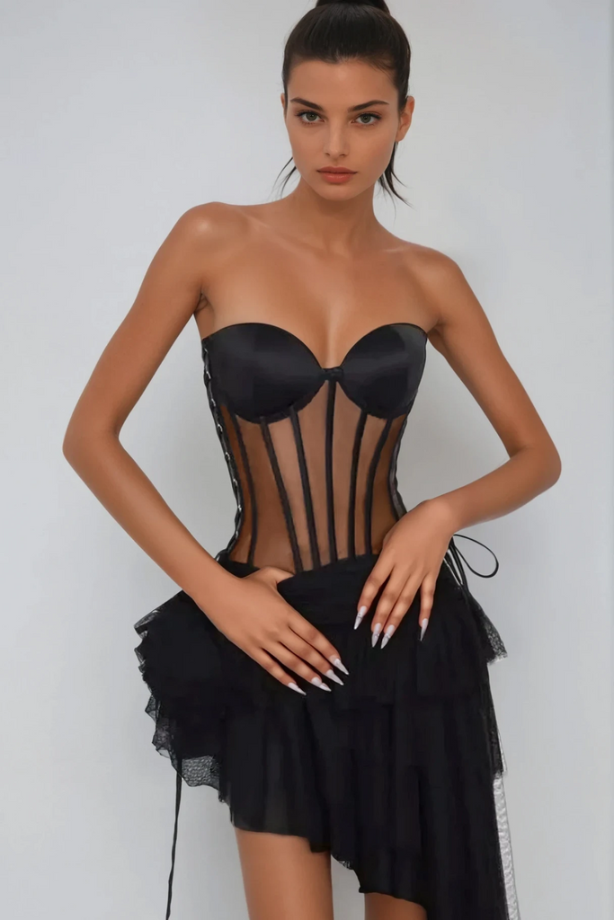 Stylish beautiful dress | Danish Corset Mesh Asymmetric Mini Dress - Ideal for special occasions