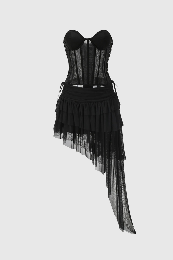 Stylish beautiful dress | Danish Corset Mesh Asymmetric Mini Dress - Ideal for special occasions