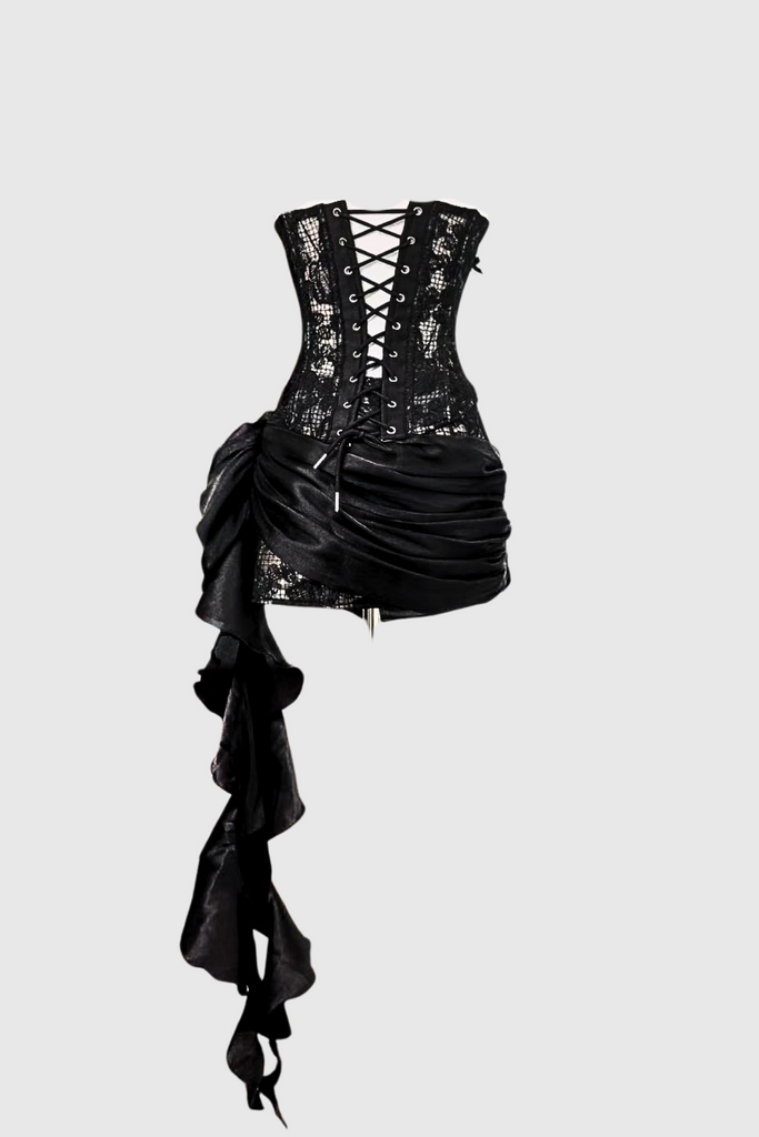 Danne Corset Fringe Skirt Set In Black - Stylish black dress for special occasions | Buy Online