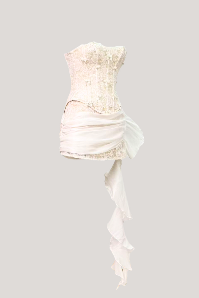 Danne Corset Fringe Skirt Set In White - Stylish white dress for special occasions | Buy Online