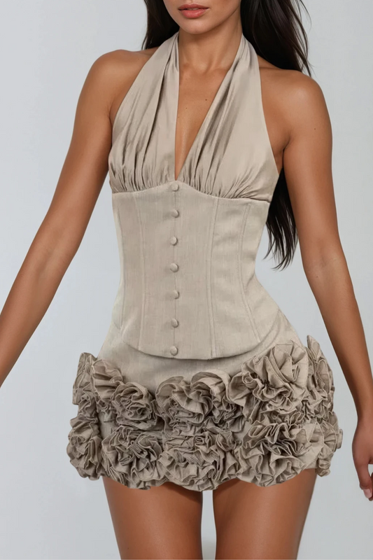 Danny Flower Halter Neck Skirt Set
