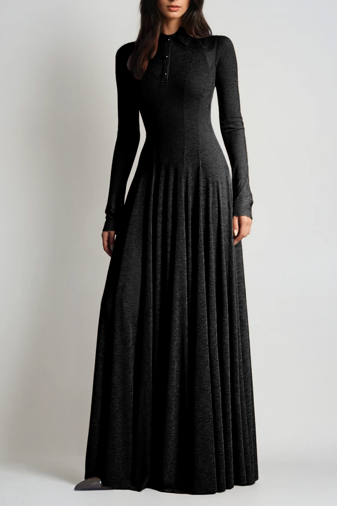 Dany Long Sleeve Ruffle Knit Maxi Dress In Black - Stylish black dress for special occasions | Buy Online