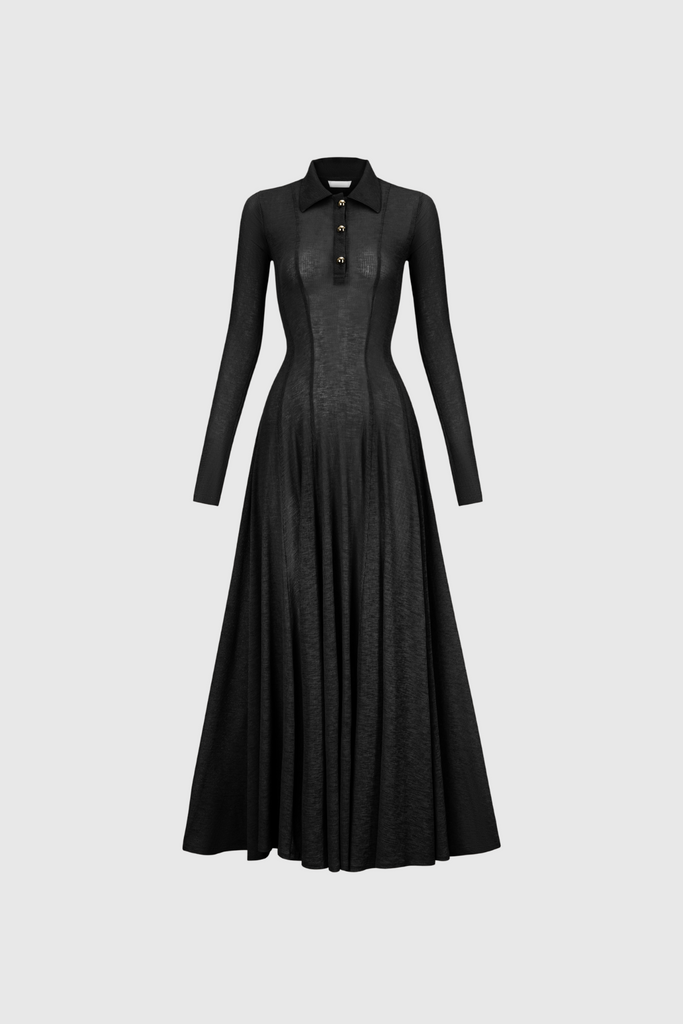 Dany Long Sleeve Ruffle Knit Maxi Dress In Black - Stylish black dress for special occasions | Buy Online