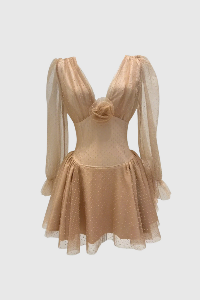 Stylish beautiful dress | Danyal Flower Balloon Sleeve Mesh Mini Dress - Ideal for special occasions