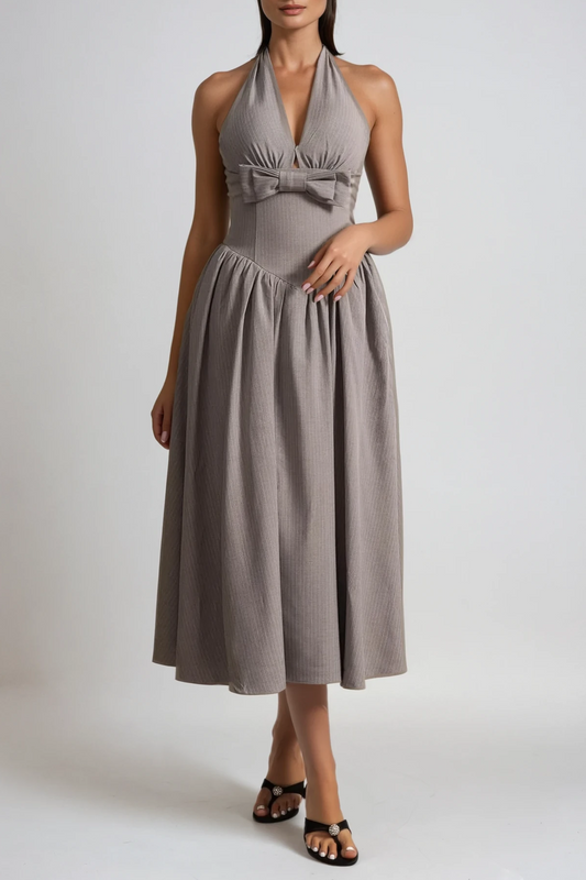 Danyil Halter Neck Bow Maxi Dress
