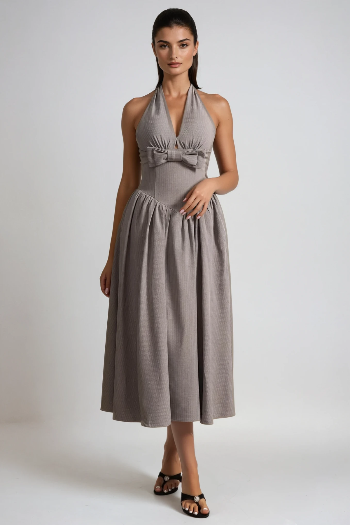 Danyil Halter Neck Bow Maxi Dress