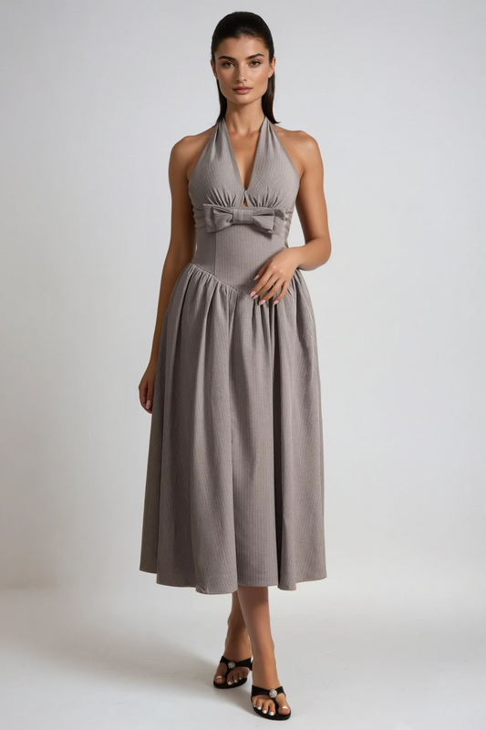 Danyil Halter Neck Bow Maxi Dress